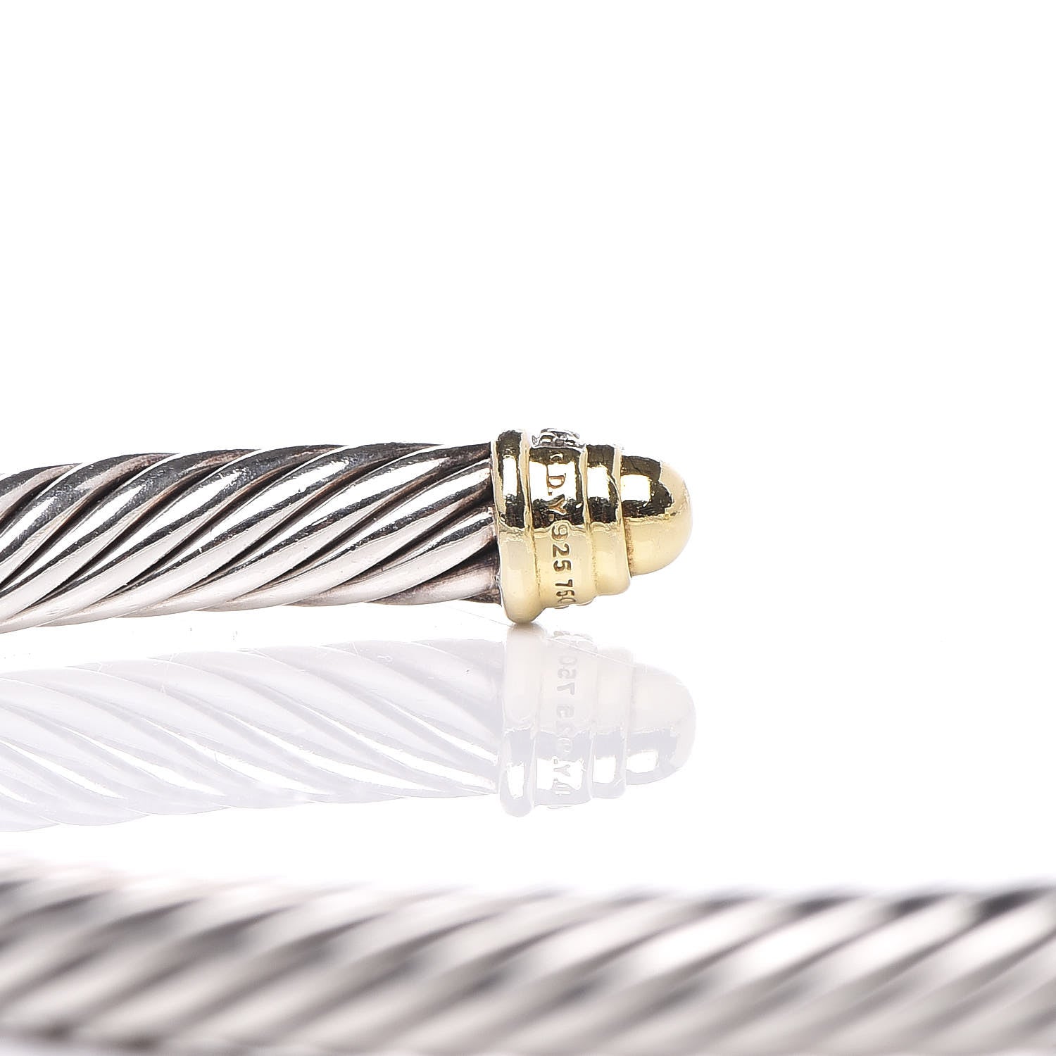 David Yurman Sterling Silver 18K Yellow Gold Diamond 5mm Cable Classics Bracelet 4 of 4