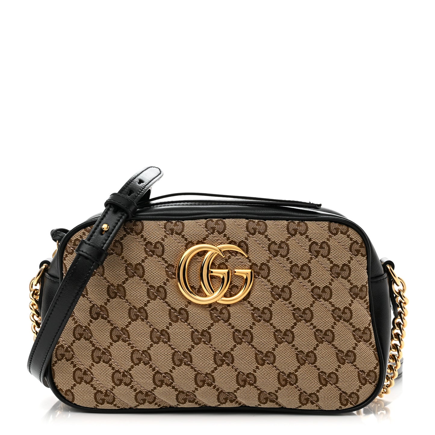 Monogram Matelasse Diagonal Small GG Marmont Chain Shoulder Bag Beige Black