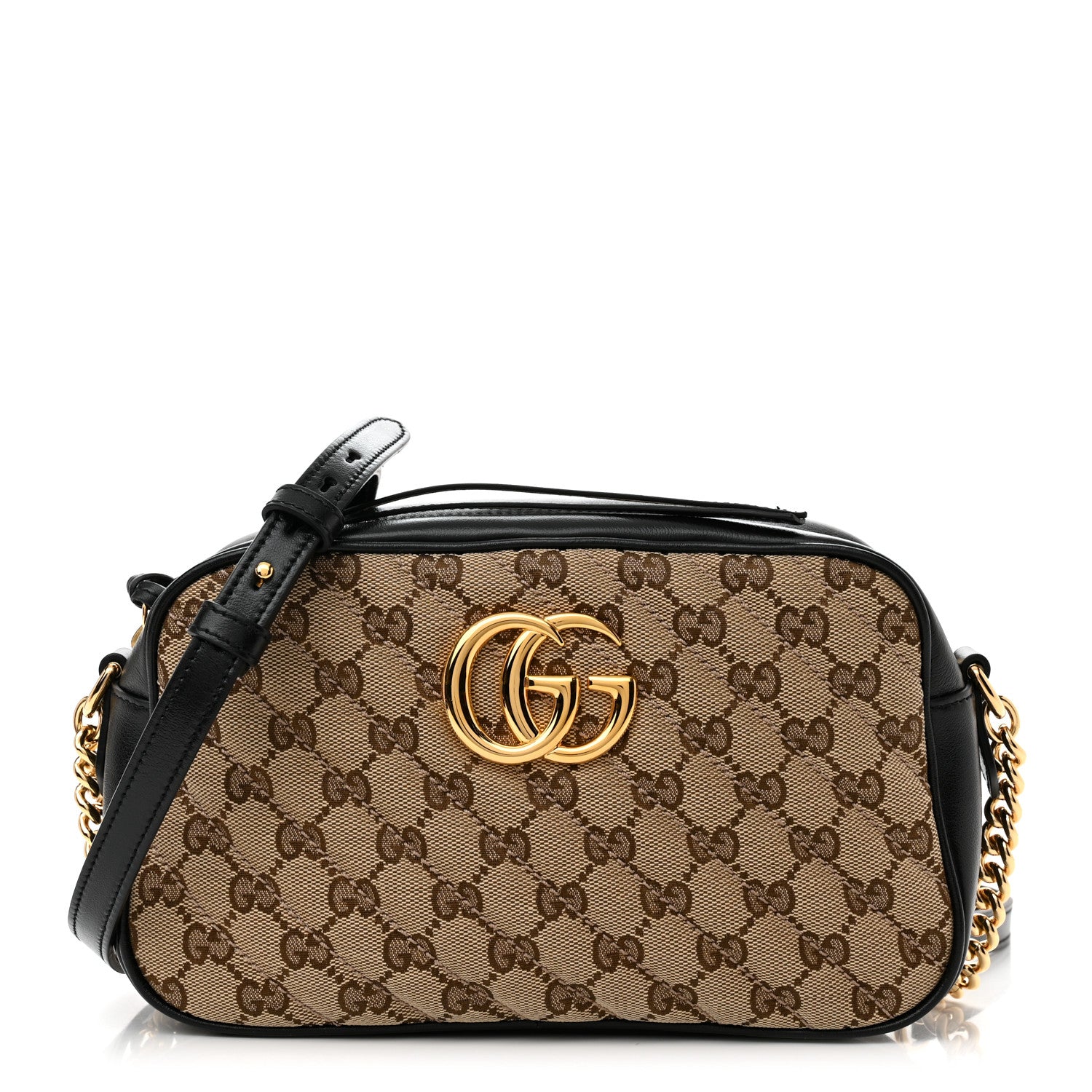 Gucci Monogram Matelasse Diagonal Small GG Marmont Chain Shoulder Bag Beige Black 1 of 10