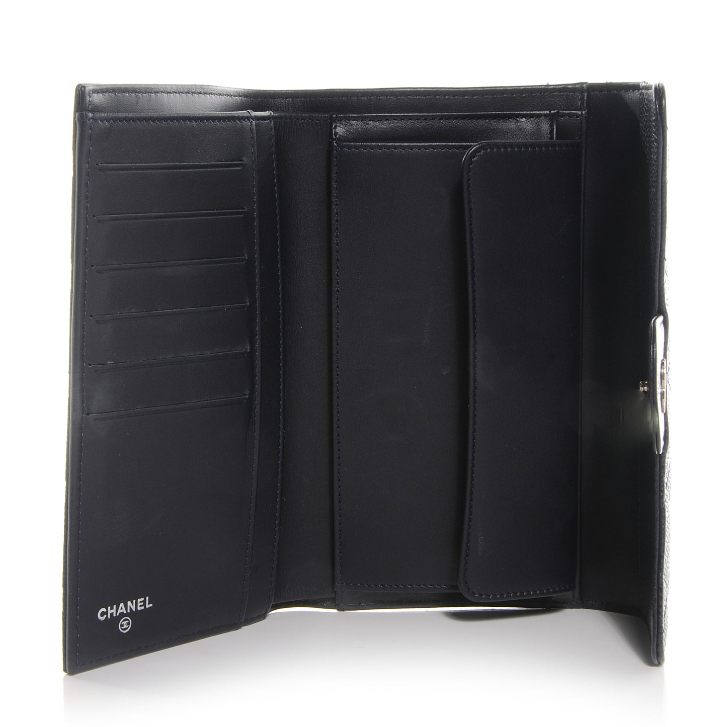 Caviar Quilted Long Flap Wallet Navy Blue