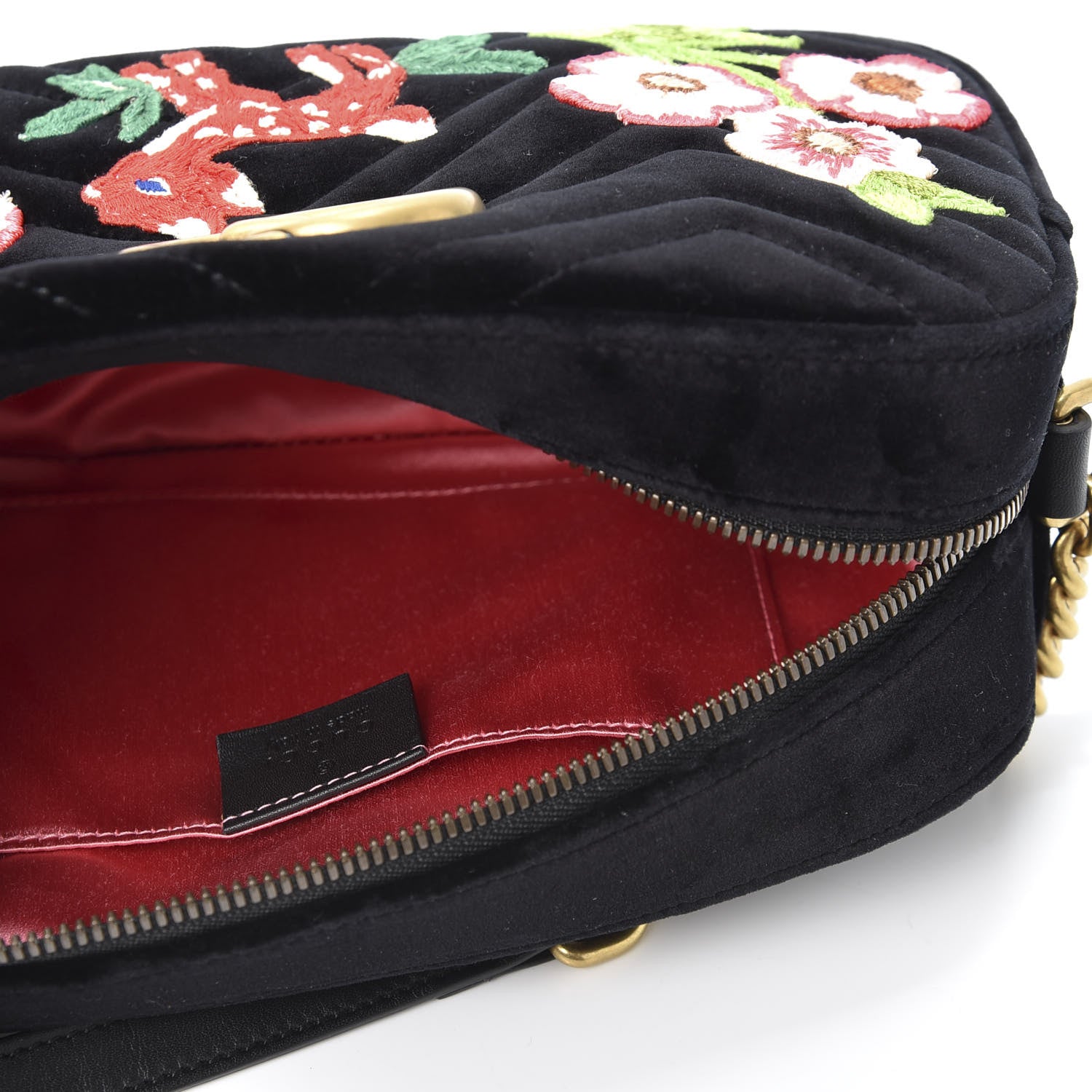 Gucci Velvet Matelasse Deer Embroidered Small GG Marmont Chain Shoulder Bag Black 4 of 9
