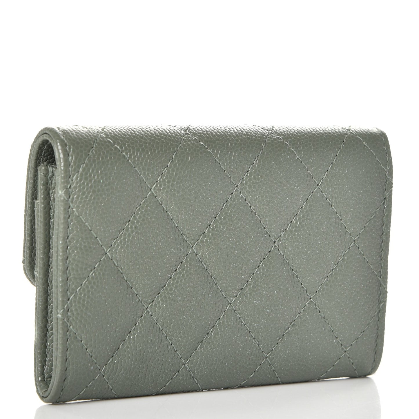 Iridescent Caviar Quilted Flap Card Holder Green