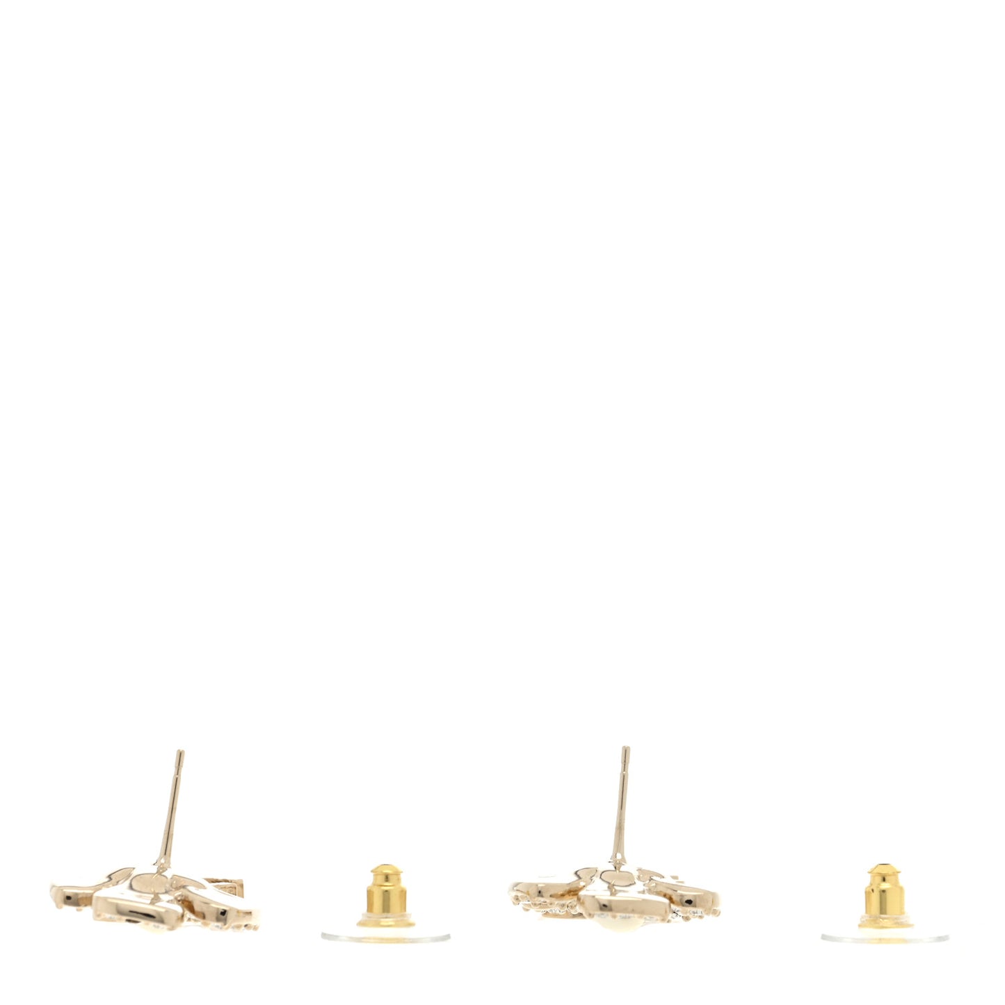 Metal Pearl Crystal CC Flower Drop Earrings Gold White