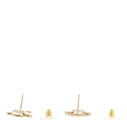Chanel Metal Pearl Crystal CC Flower Drop Earrings Gold White 3 of 4