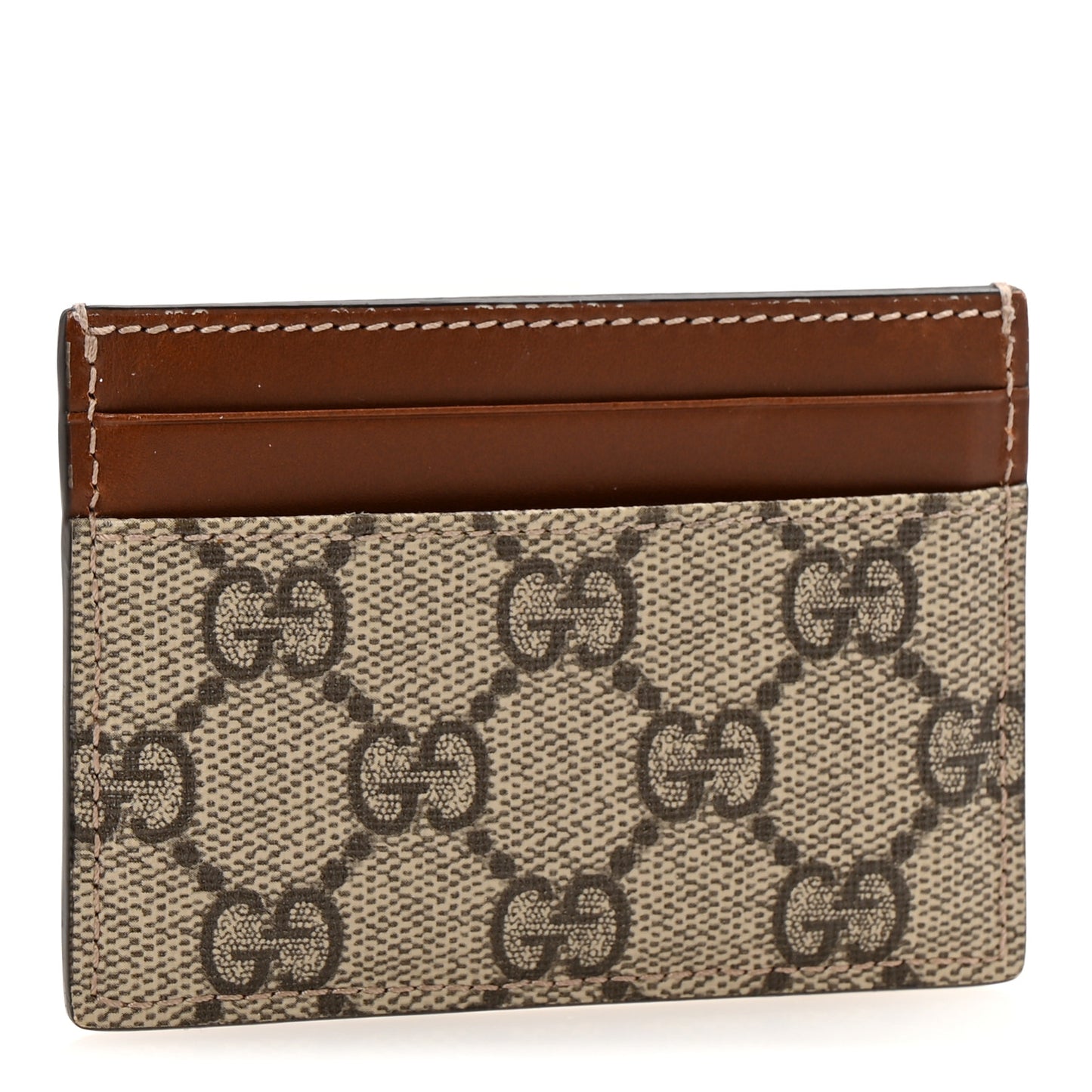 GG Supreme Monogram Calfskin Card Holder Beige Ebony Cuir