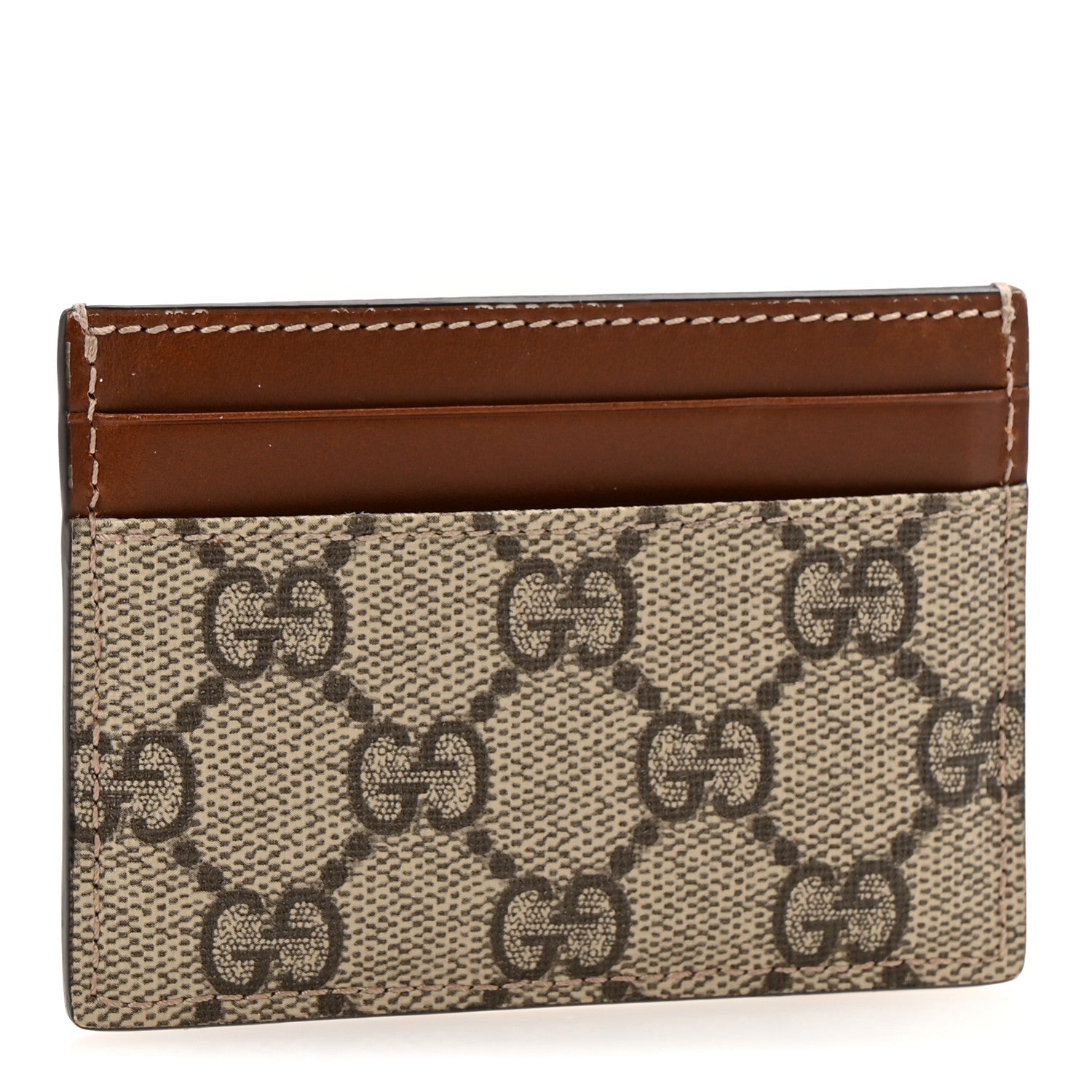 Gucci GG Supreme Monogram Calfskin Card Holder Beige Ebony Cuir 3 of 7