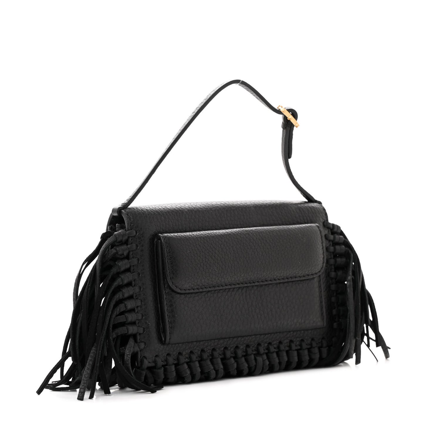 Grained Calfskin Mini C Rockee Scarab Fringe Shoulder Bag Black