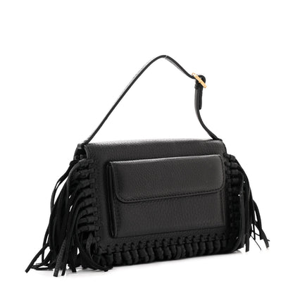 Valentino Garavani Grained Calfskin Mini C Rockee Scarab Fringe Shoulder Bag Black 3 of 18