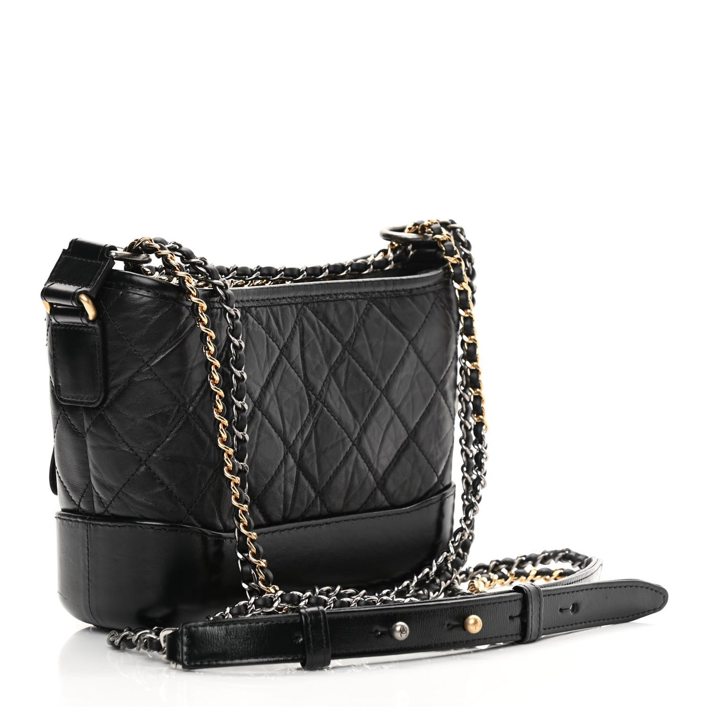 Aged Calfskin Quilted Small Gabrielle Hobo Black