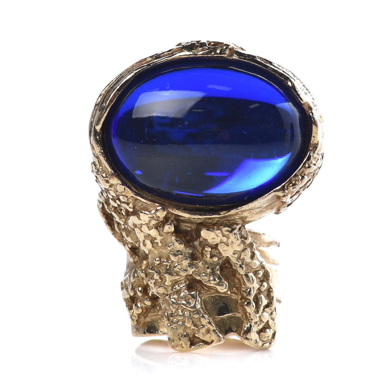Glass Cabochon Arty Ovale Ring 6 Gold Blue