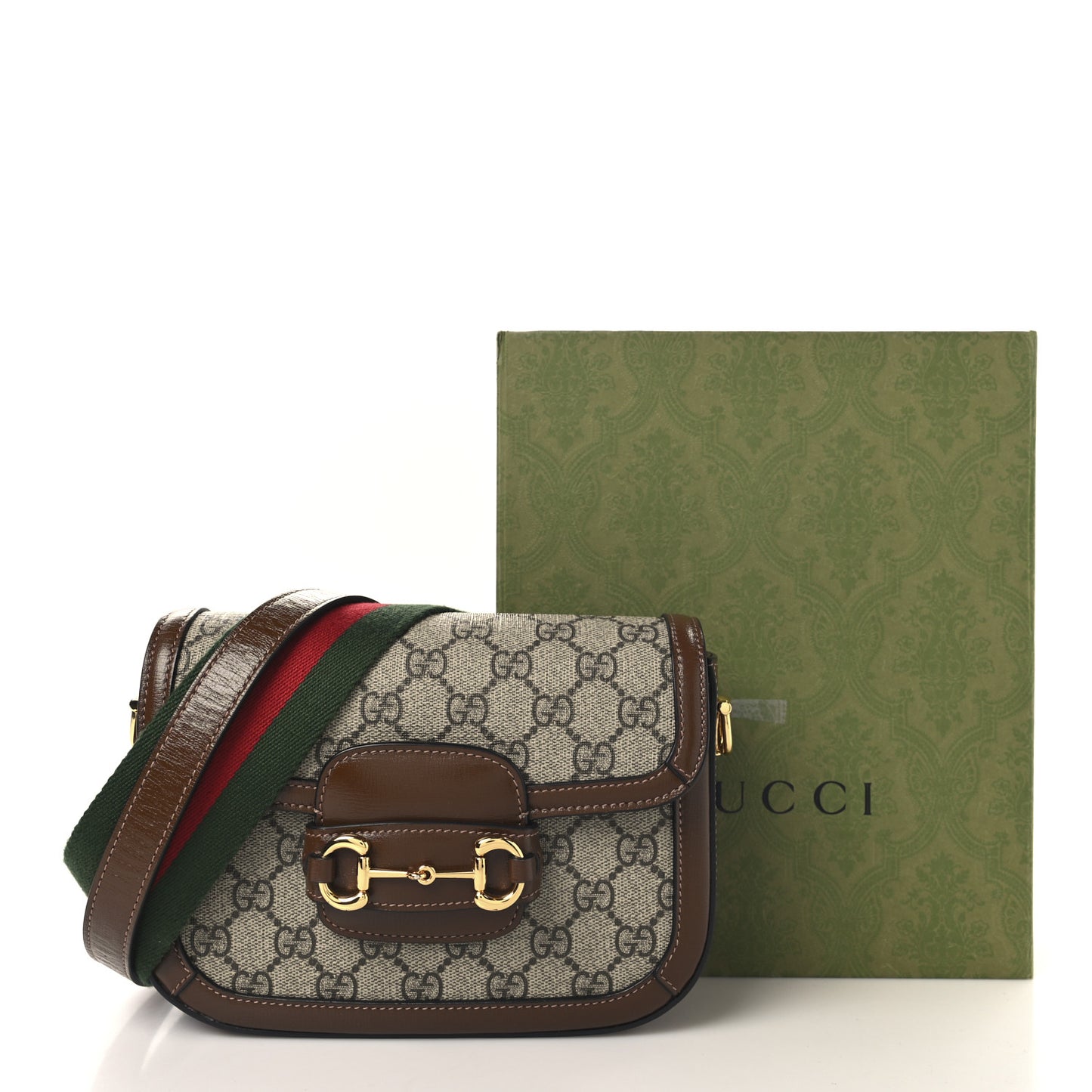 GG Supreme Monogram Web Mini Horsebit 1955 Shoulder Bag Beige Brown Sugar