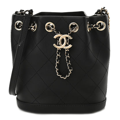 Chanel Calfskin Stitched Chain Bucket Bag Black 1 of 9