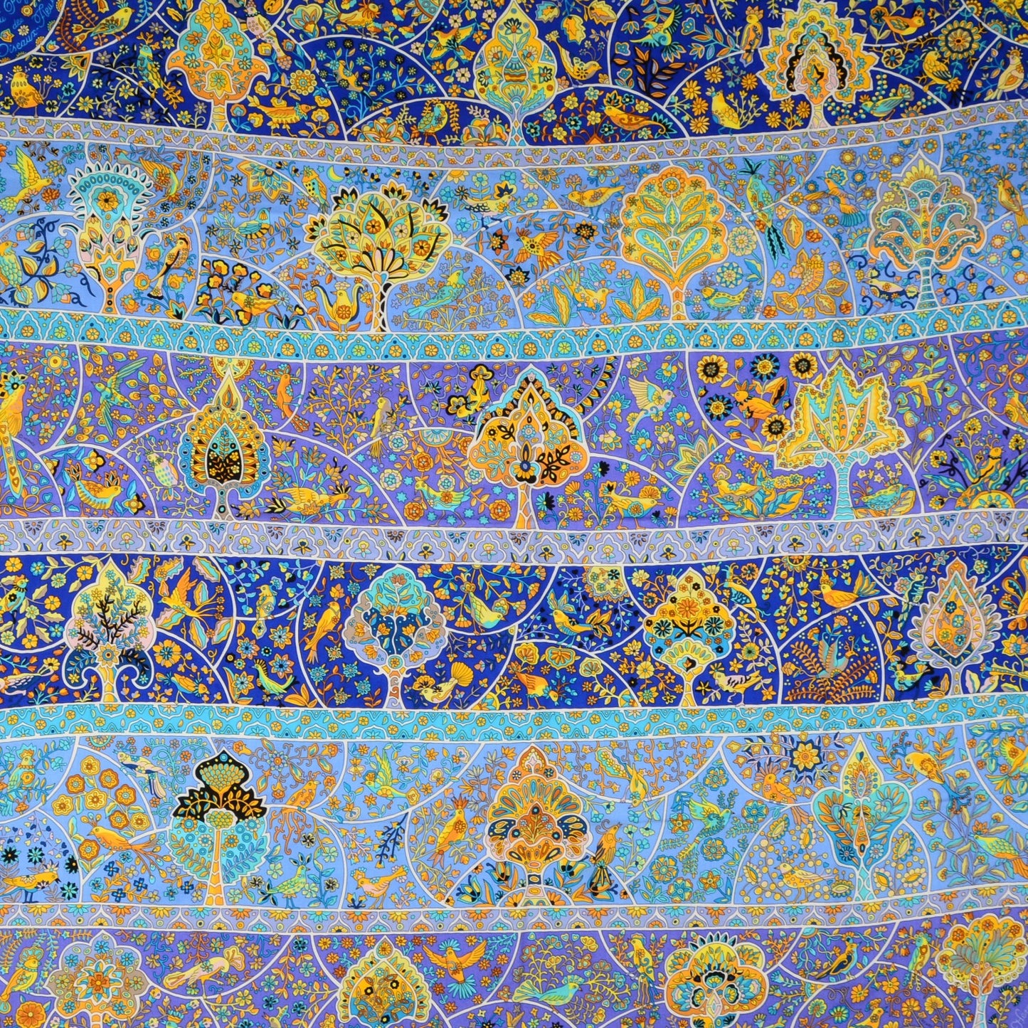 Cashmere Silk Au Pays Des Oiseaux Fleurs Shawl 140 Marine Turquoise Jaune