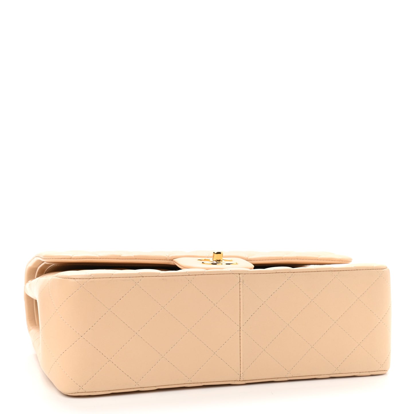 Lambskin Quilted Jumbo Double Flap Beige