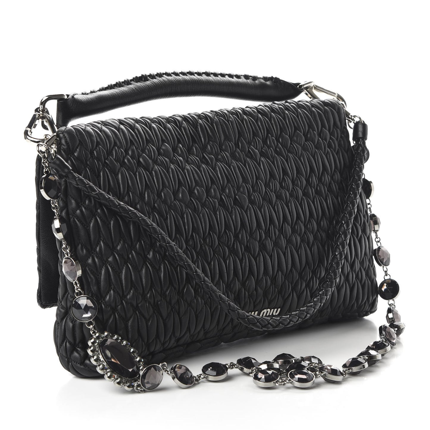 Nappa Matelasse Crystal Flap Clutch Black