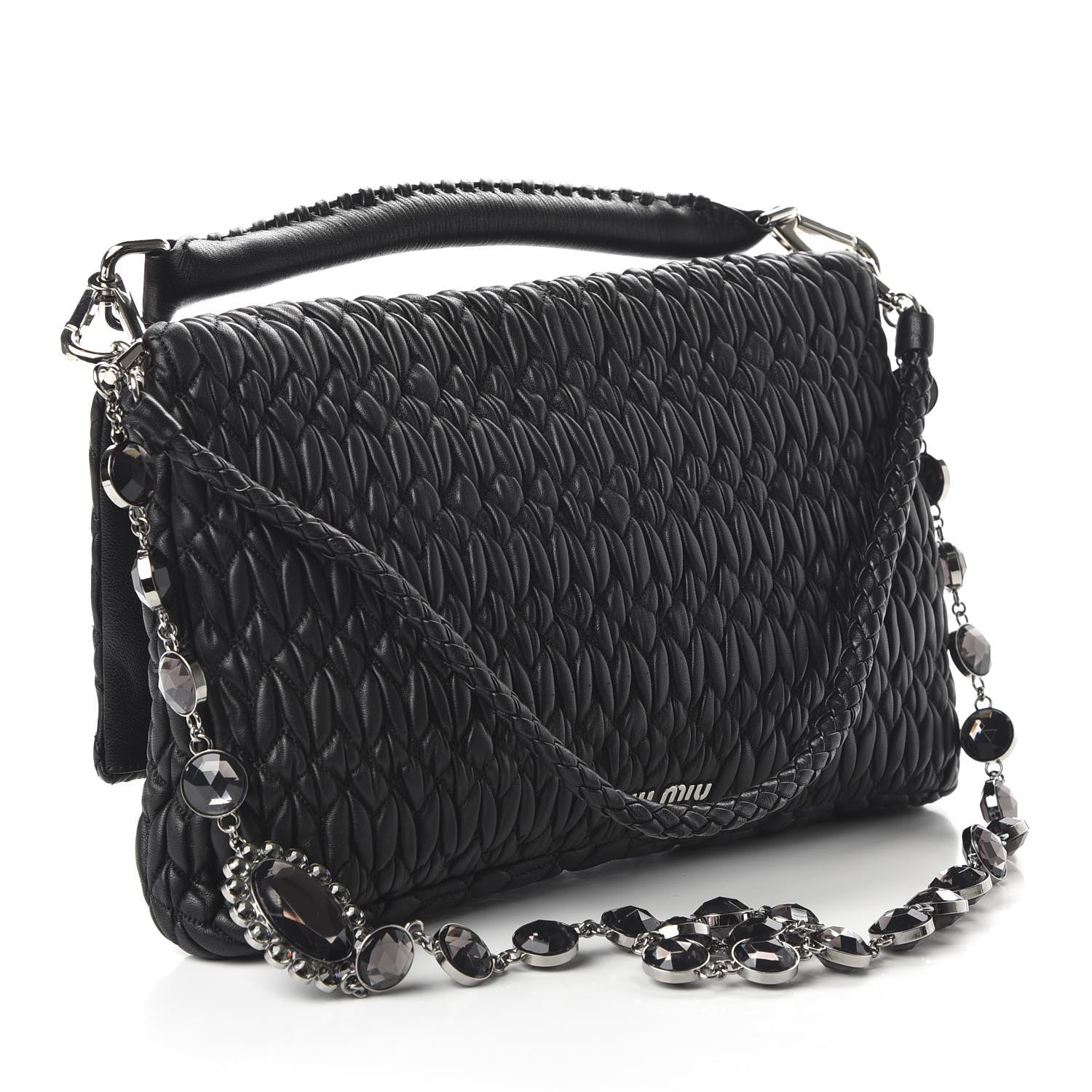 Miu Miu Nappa Matelasse Crystal Flap Clutch Black 3 of 10