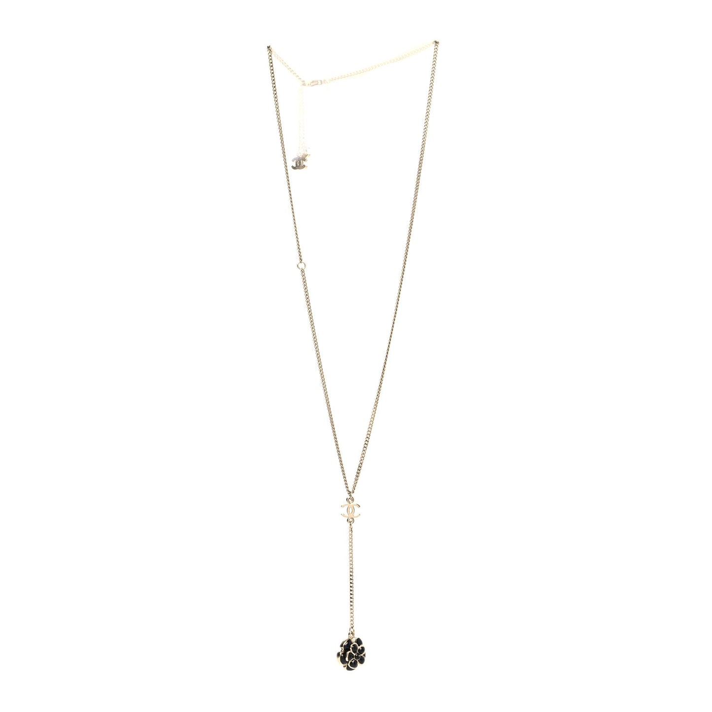Enamel CC Camellia Necklace Gold Black