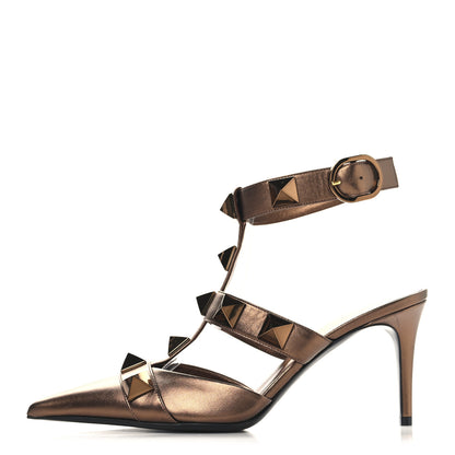 Valentino Garavani Metallic Calfskin Roman Stud Ankle Strap 80mm Pumps 39 Bronze 1 of 10