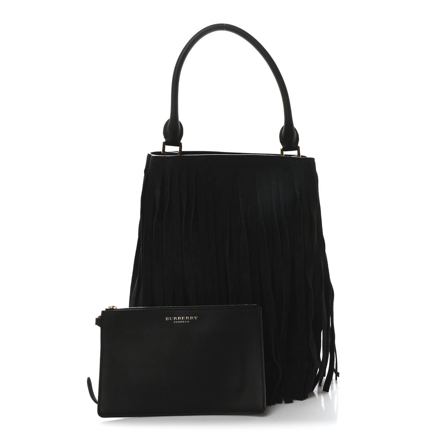 Prorsum Suede Fringe Bucket Bag Black