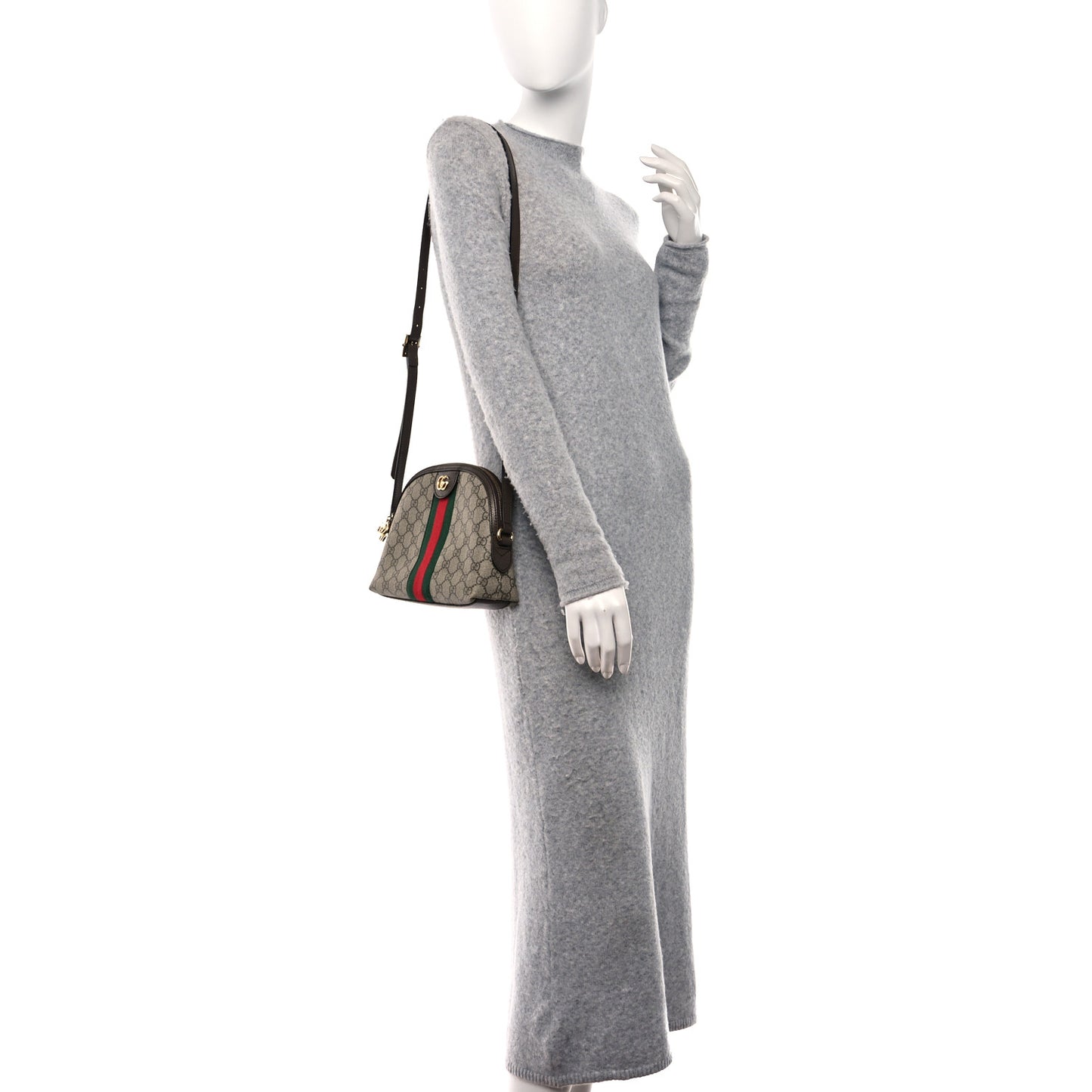 GG Supreme Monogram Textured Dollar Calfskin Web Small Ophidia Dome Shoulder Bag Beige Ebony New Acero