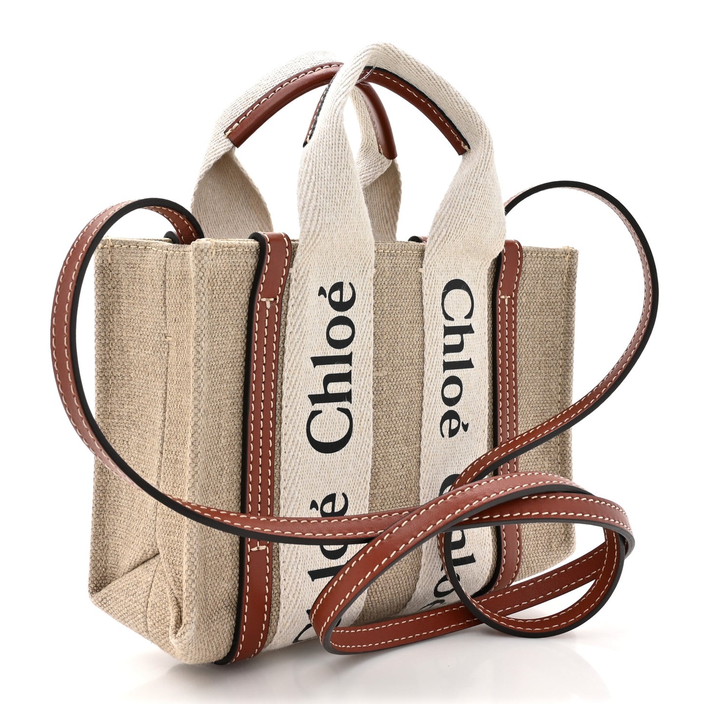 Cotton Calfskin Mini Woody Ribbon Tote White Brown