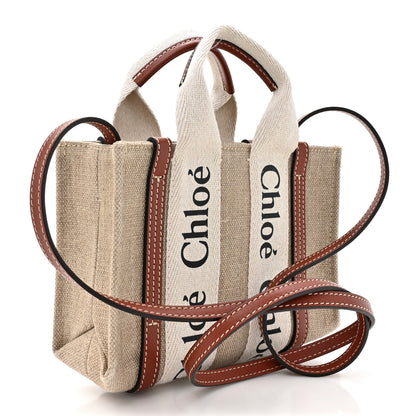 Chloe Cotton Calfskin Mini Woody Ribbon Tote White Brown 3 of 13