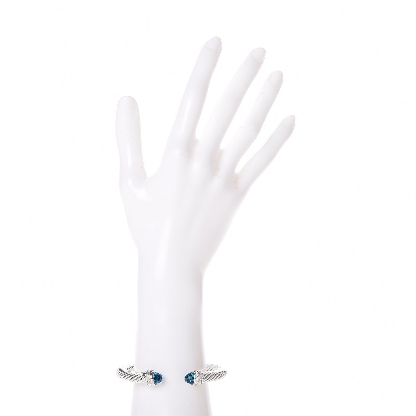Sterling Silver Diamond Blue Topaz 7mm Cable Classics Crossover Bracelet