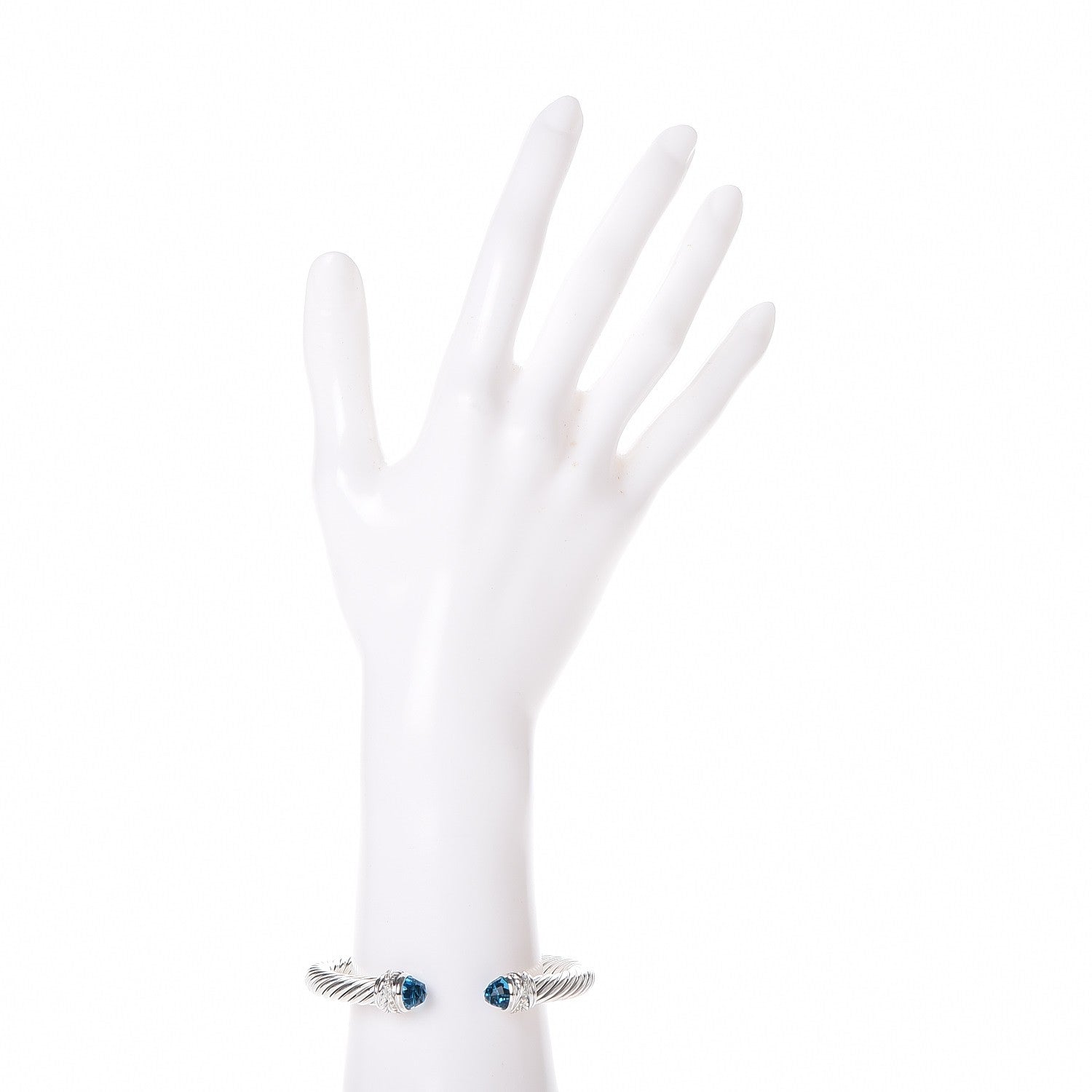 David Yurman Sterling Silver Diamond Blue Topaz 7mm Cable Classics Crossover Bracelet 2 of 5