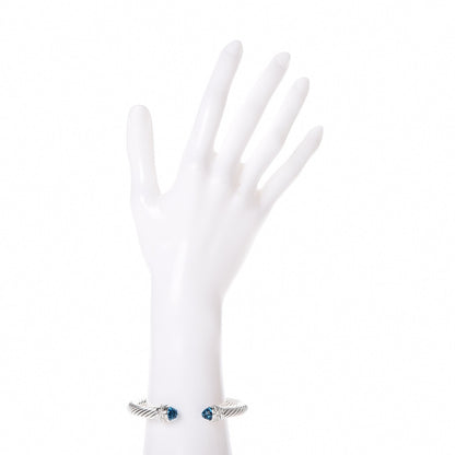 David Yurman Sterling Silver Diamond Blue Topaz 7mm Cable Classics Crossover Bracelet 2 of 5