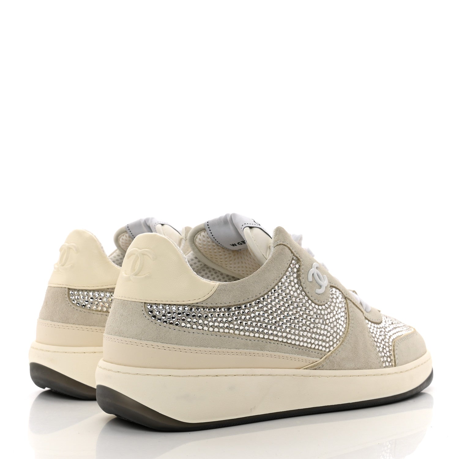 Chanel Calfskin Suede Crystal Womens CC Sneakers 40 White 4 of 9