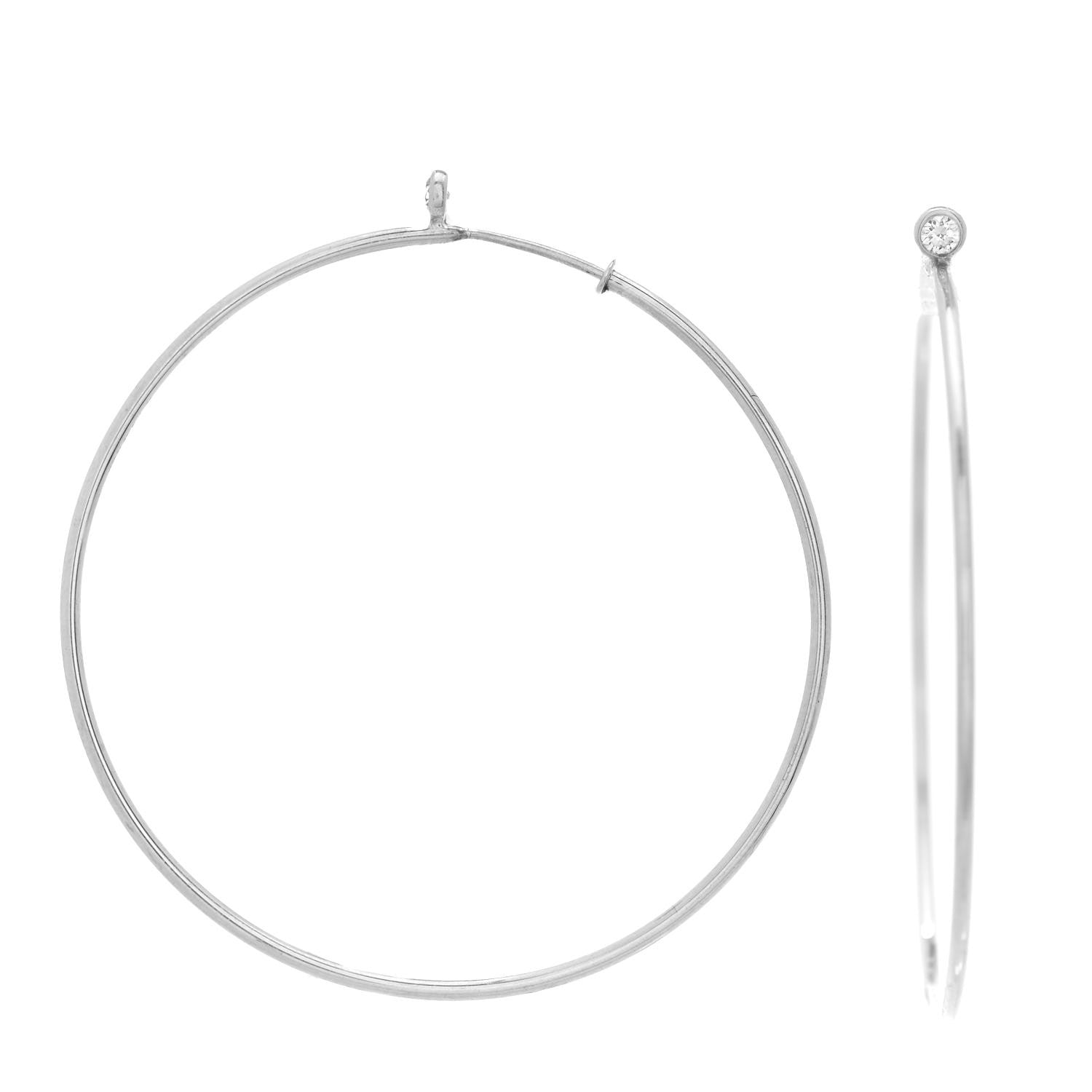 Tiffany Sterling Silver Diamond Medium Elsa Peretti Hoop Earrings 1 of 4