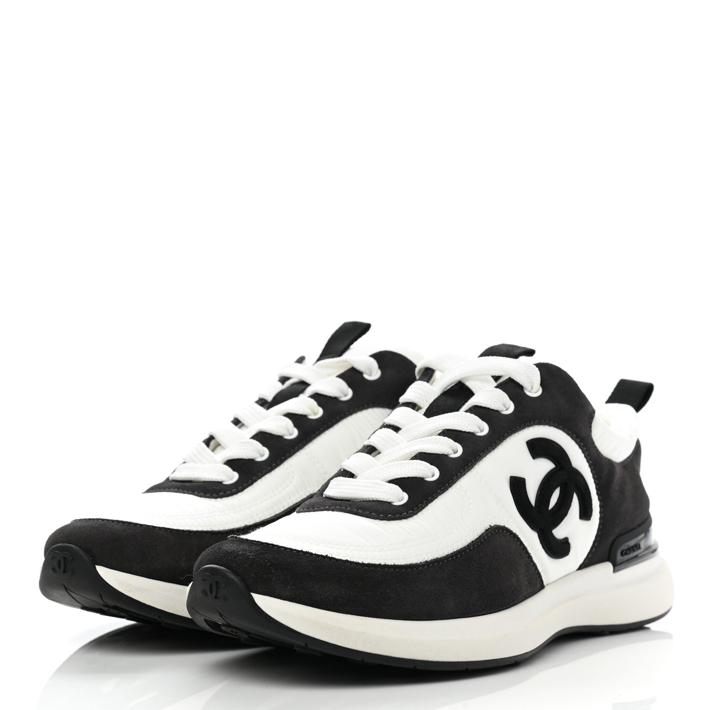 Nylon Suede Calfskin CC Sneakers 37 White Dark Grey