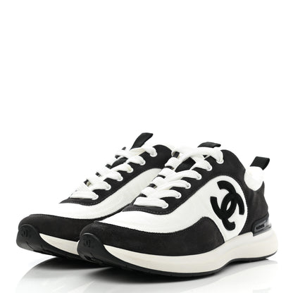 Chanel Nylon Suede Calfskin CC Sneakers 37 White Dark Grey 3 of 8