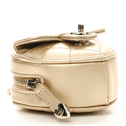 Chanel Metallic Lambskin Quilted CC In Love Heart Coin Purse With Chain Gold 4 of 10