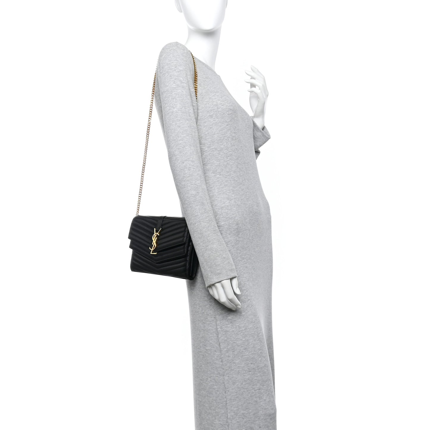 Lambskin Matelasse Chevron Monogram Sulpice Chain Wallet Black