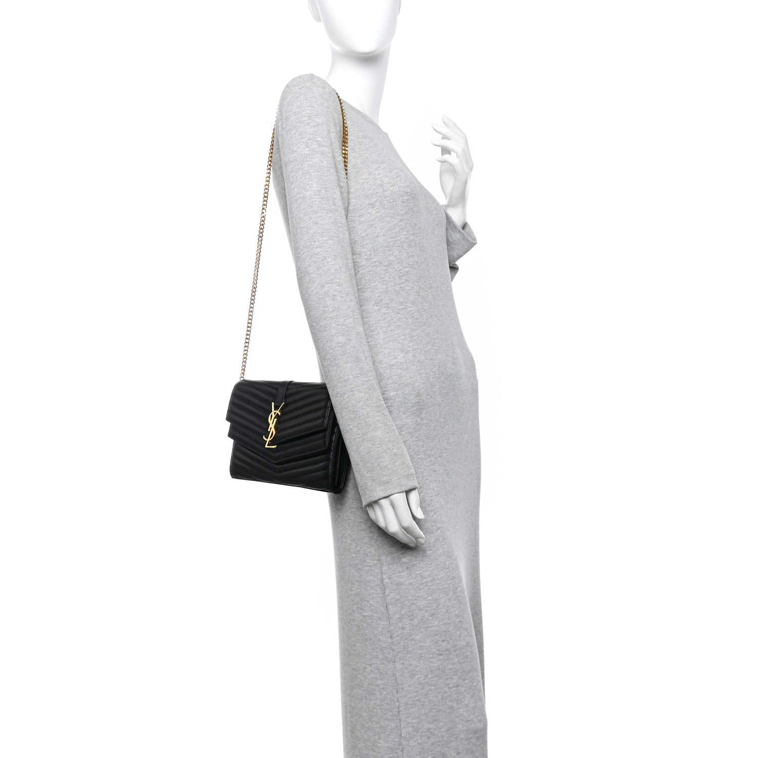 Saint Laurent Lambskin Matelasse Chevron Monogram Sulpice Chain Wallet Black 2 of 10