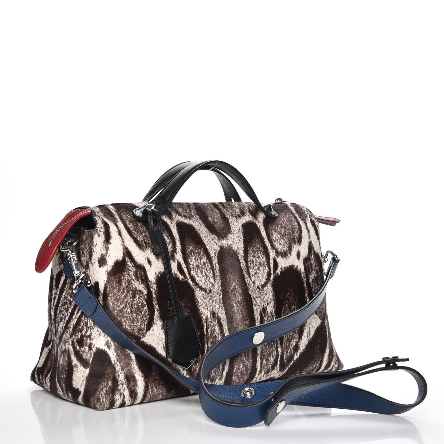 Calf Hair Vitello Dolce Leopard Print Large By The Way Boston Bag White Black Blue Cilegia