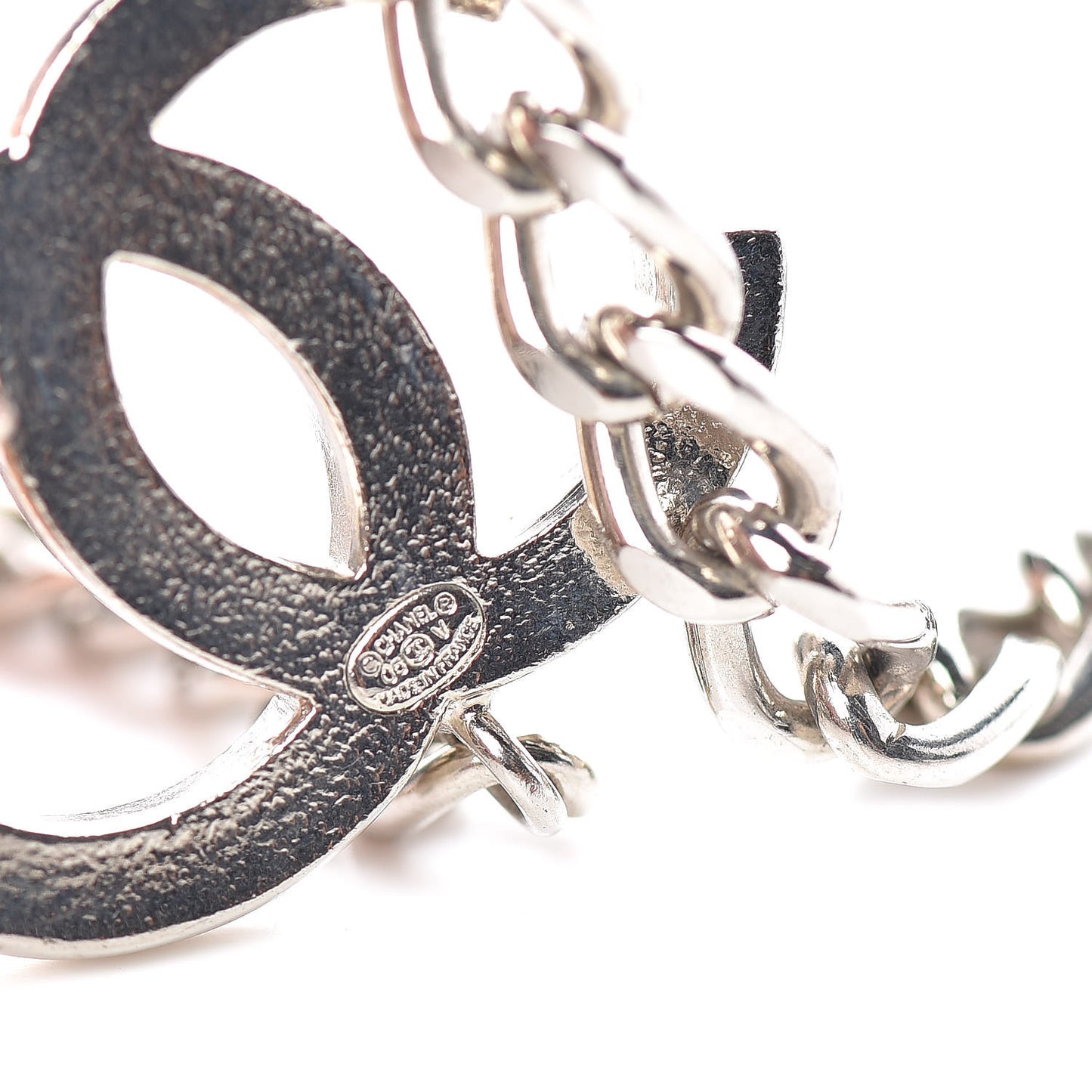 Enamel CC Chain Logo Belt Silver Black