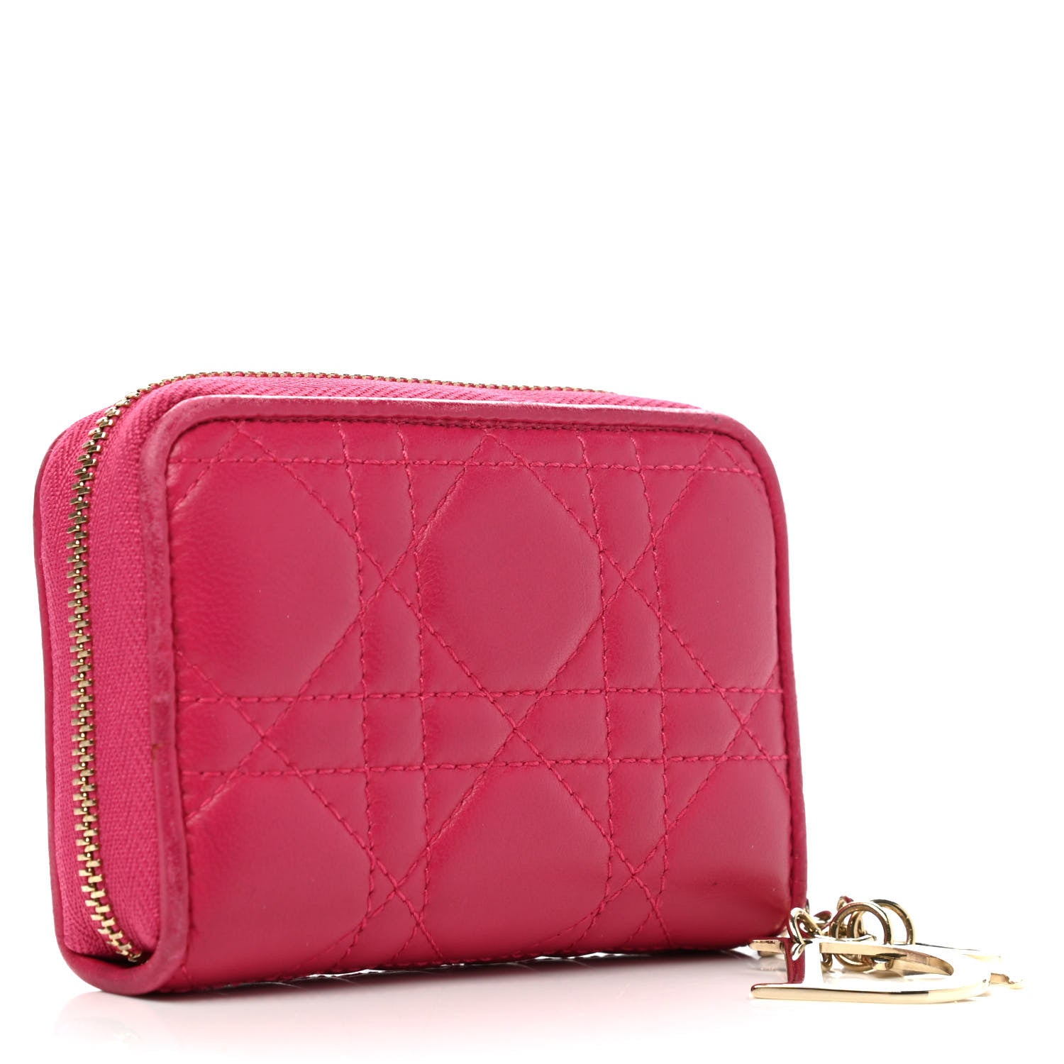Christian Dior Lambskin Cannage Mini Lady Dior Zip Portemonnaie Fuchsia 3 of 8