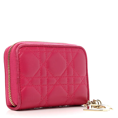 Christian Dior Lambskin Cannage Mini Lady Dior Zip Portemonnaie Fuchsia 3 of 8