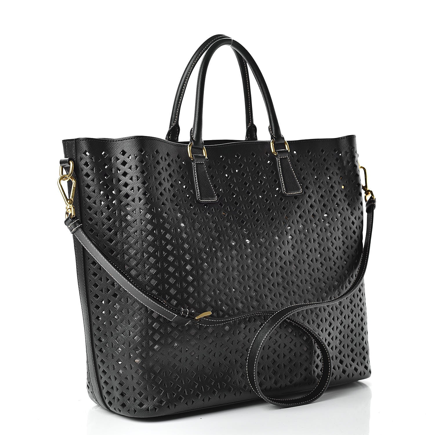 Prada Saffiano Perforated Tote Black 4 of 17