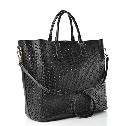 Prada Saffiano Perforated Tote Black 4 of 17