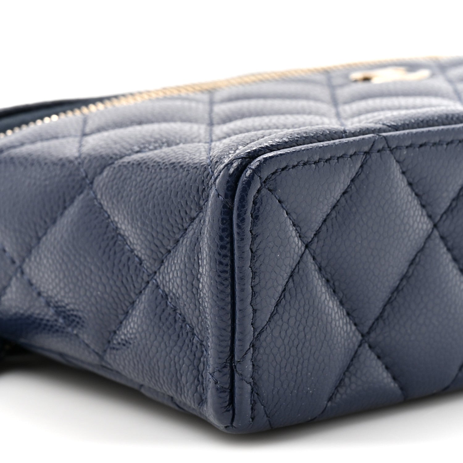 Chanel Caviar Quilted Top Handle Slim Vanity With Chain Navy