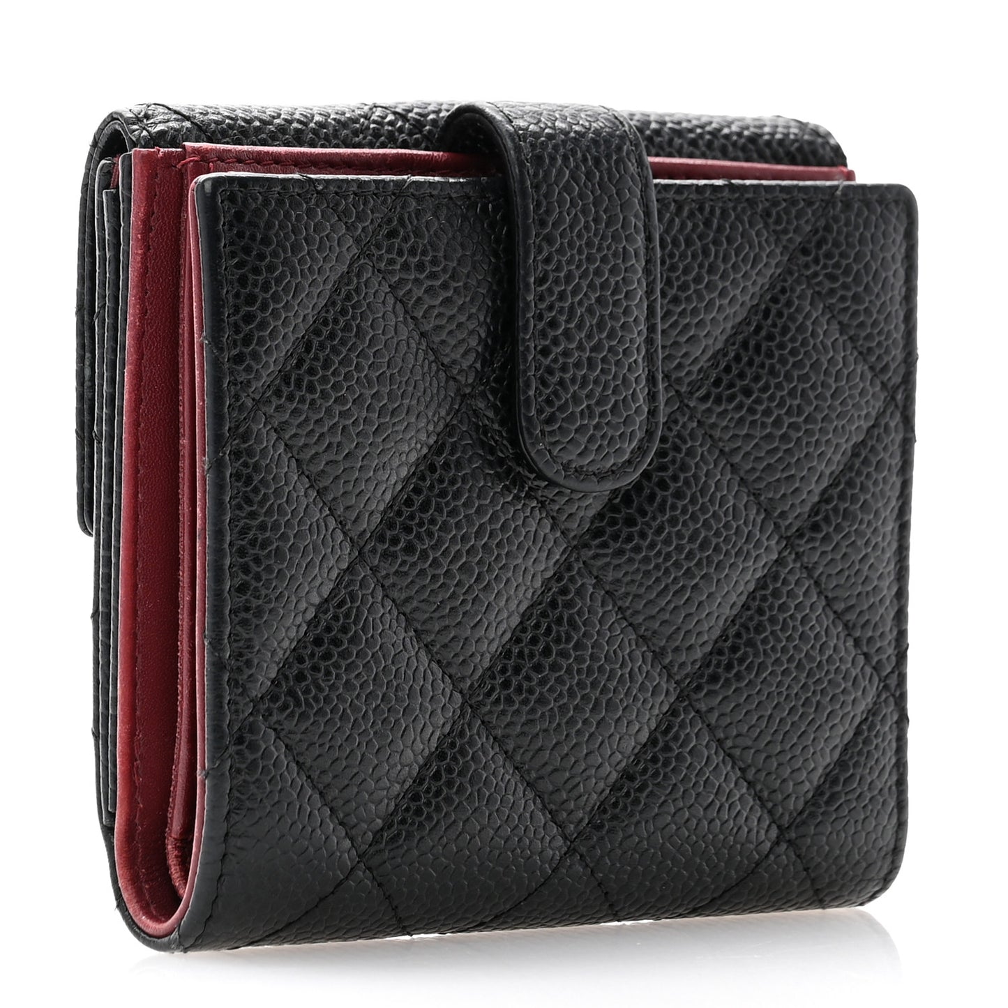 Caviar Quilted Compact French Flap Wallet Black