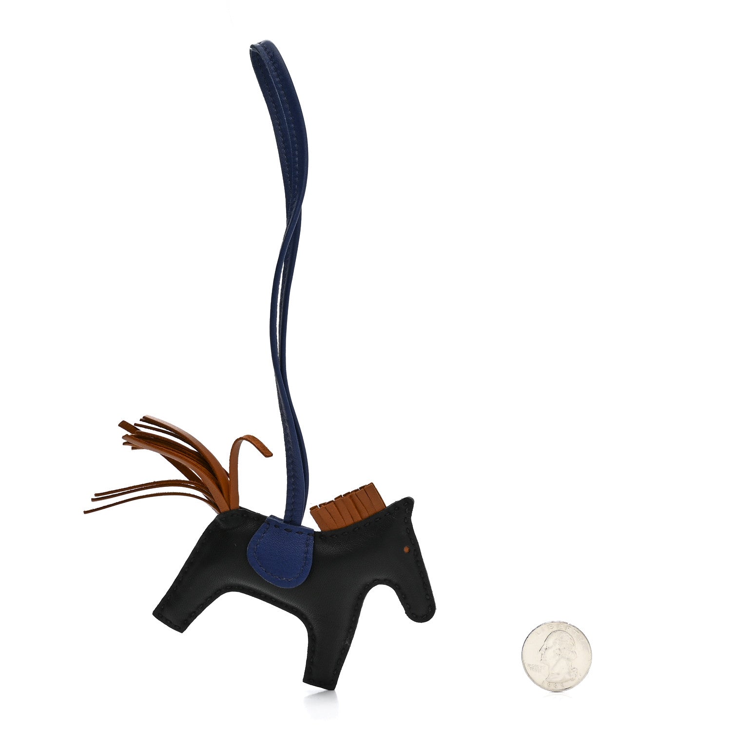 Hermes Milo Lambskin Grigri Rodeo Horse Bag Charm PM Black Bleu Saphir Gold 2 of 4