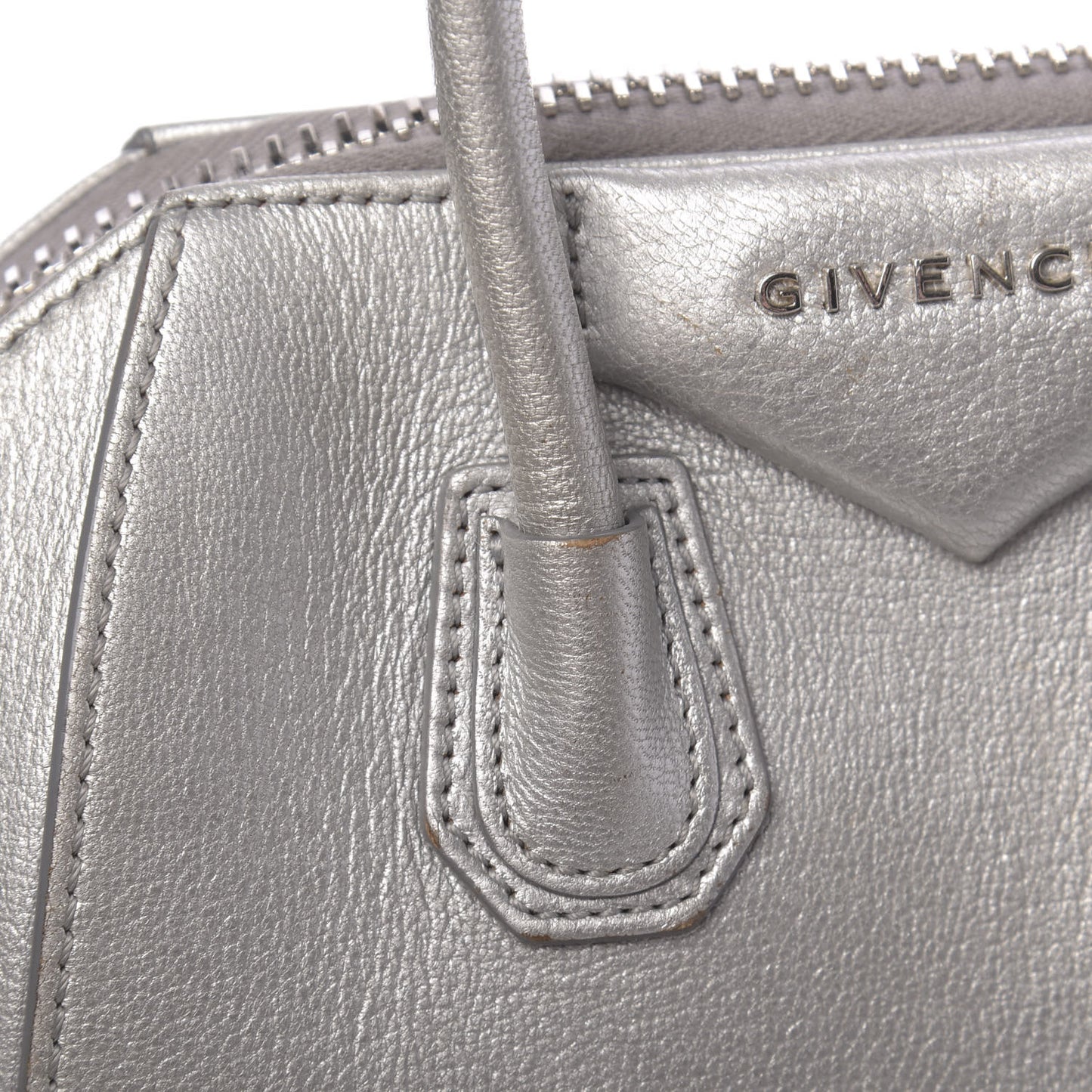 Metallic Sugar Goatskin Mini Antigona Silver