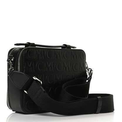MCM Calfskin Logo Embossed Crossbody Black 3 of 11