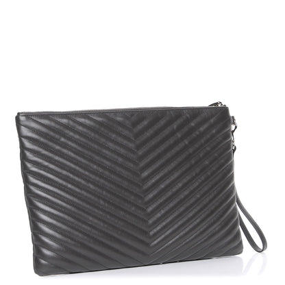 Saint Laurent Calfskin Matelasse Chevron Cassandre Monogram Document Holder Coal 3 of 8