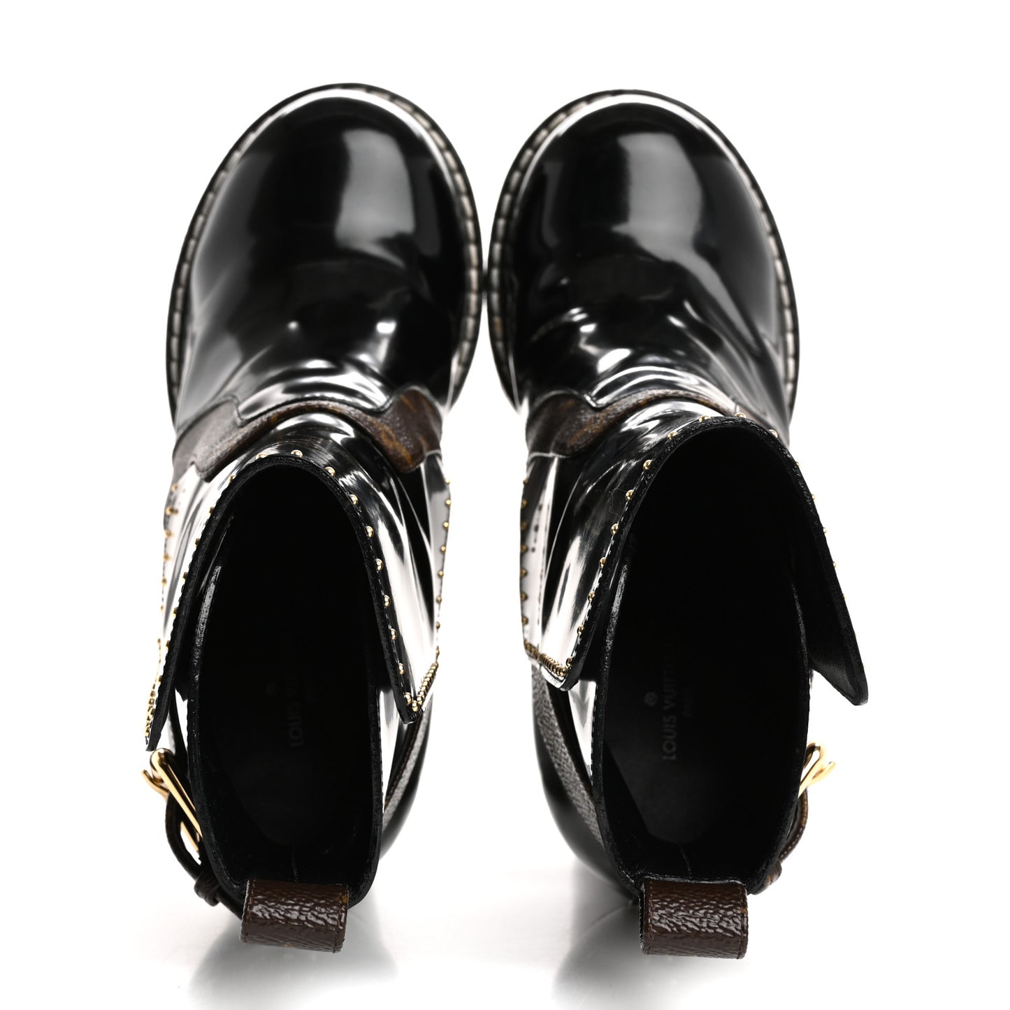 Glazed Calfskin Monogram Embellished Star Trail Ankle Boots 37.5 Black