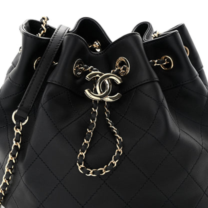 Chanel Calfskin Stitched Mini Drawstring CC Bag Black 8 of 10